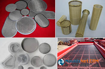 Three types of woven wire filter cloth and a vibrating screen mesh.