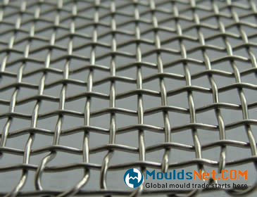 A piece of stainless steel square opening woven wire cloth with wrapped edge.