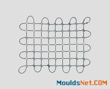 A piece of stainless steel bolted square rope mesh.