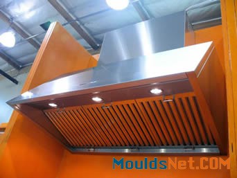 A range hood with three stainless steel baffle grease filters are used in kitchen