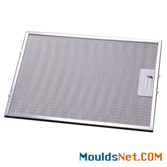 Mesh grease filter has expanded wire mesh and pull-handle on the right