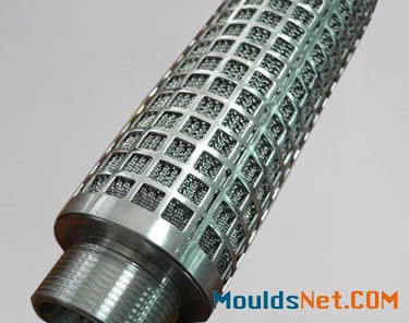 A pleated candle filter with a perforated layer.